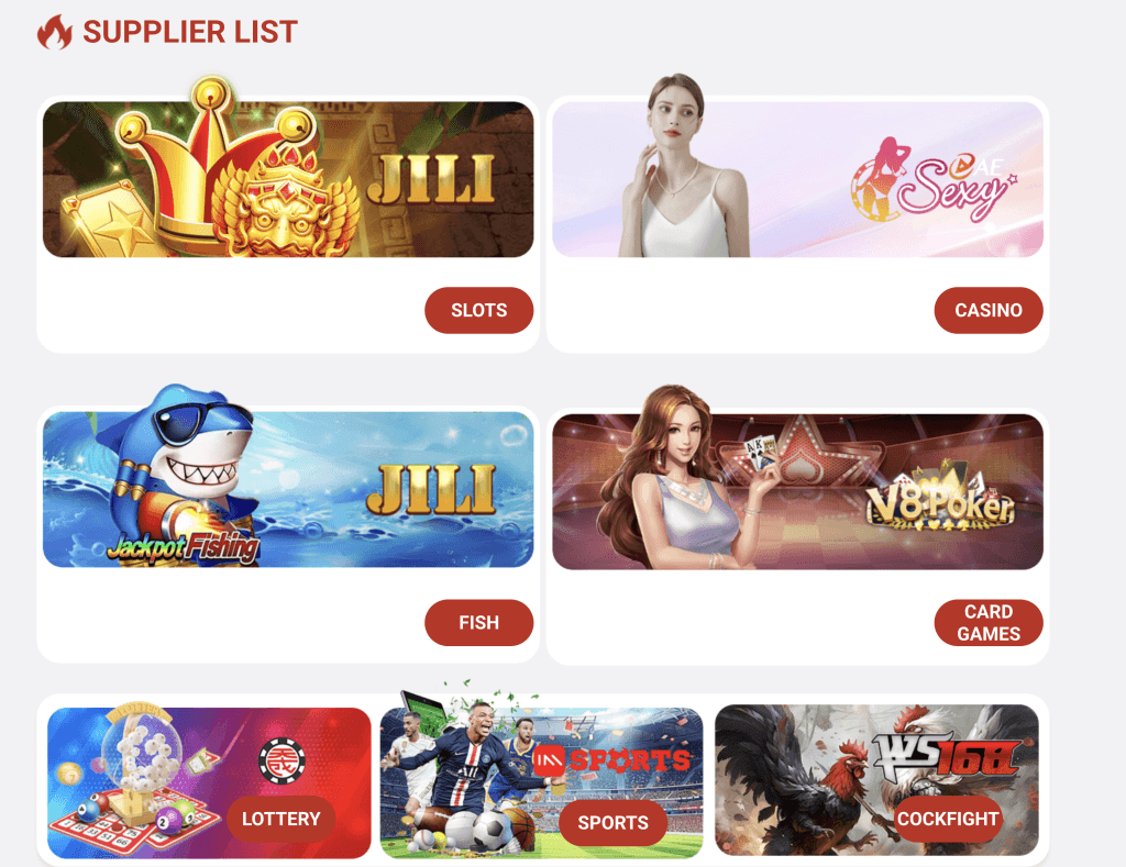 5555bet game screen listing categories